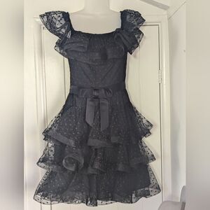 VTG Scaasi Boutique 6 Tulle Polka Dot Ruffle Dress Whimisigoth Fairy Formal